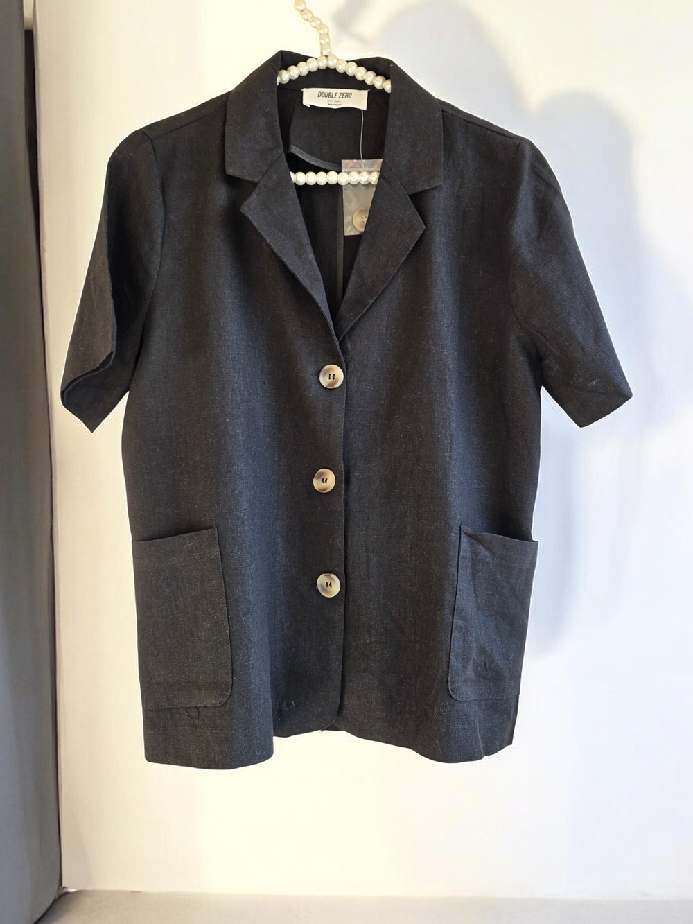 Double Zero Black Short-Sleeve Button Down Blazer Shirt